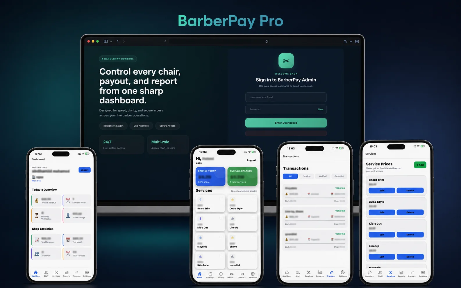 BarberPay Pro — Web & Mobile project preview